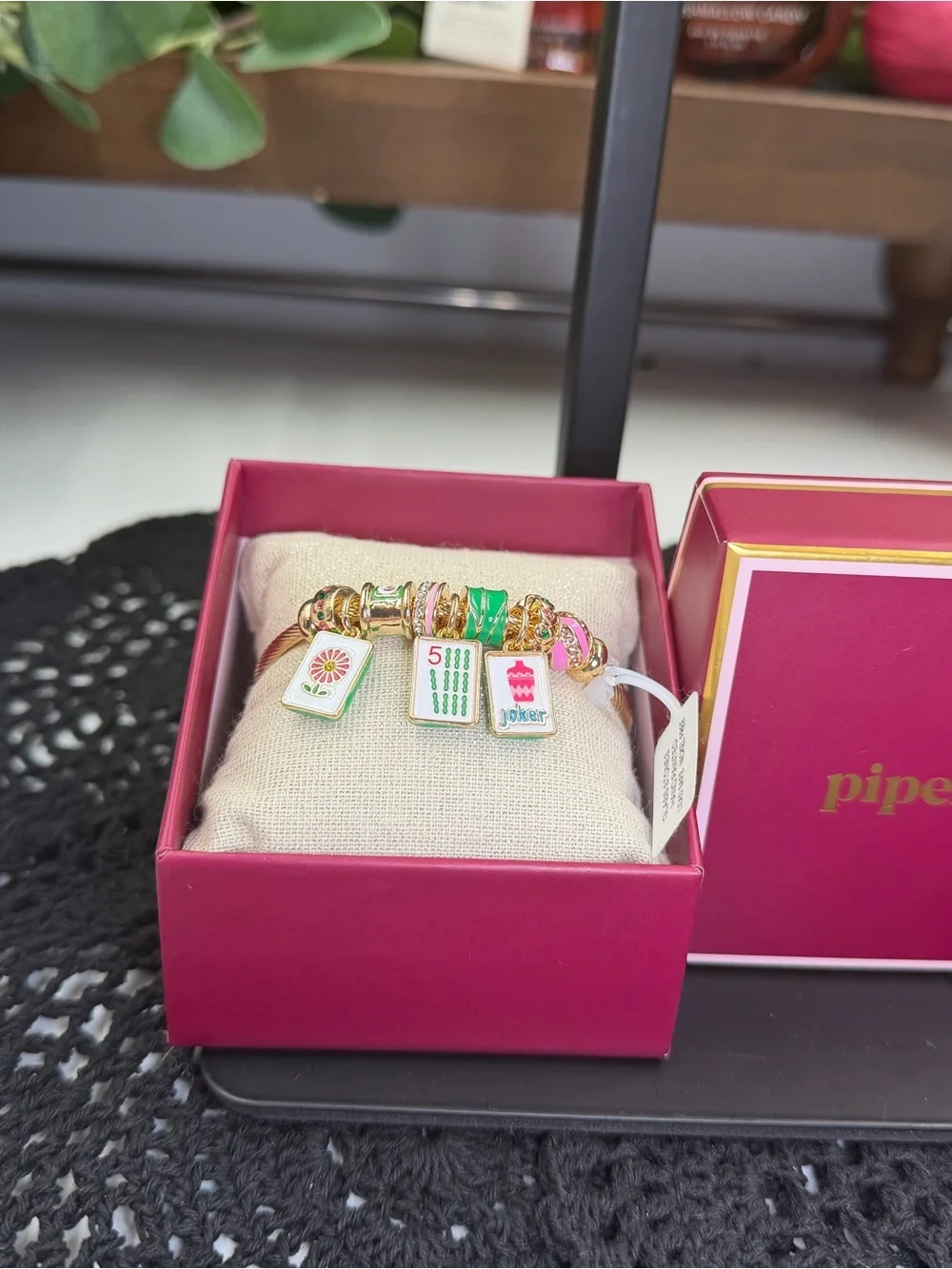 piper k viral mahjong charm bracelet gold tone hand painted enamel tiles nib